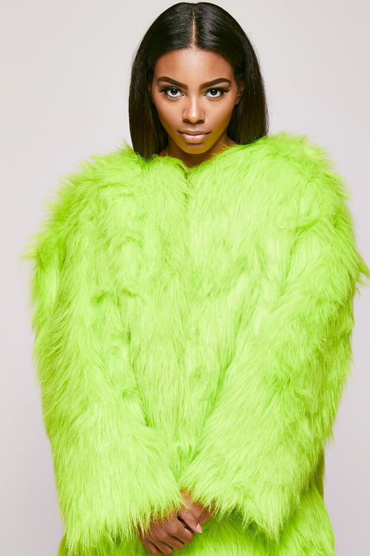 Faux Fur Shaggy Coat "Honey Dew"